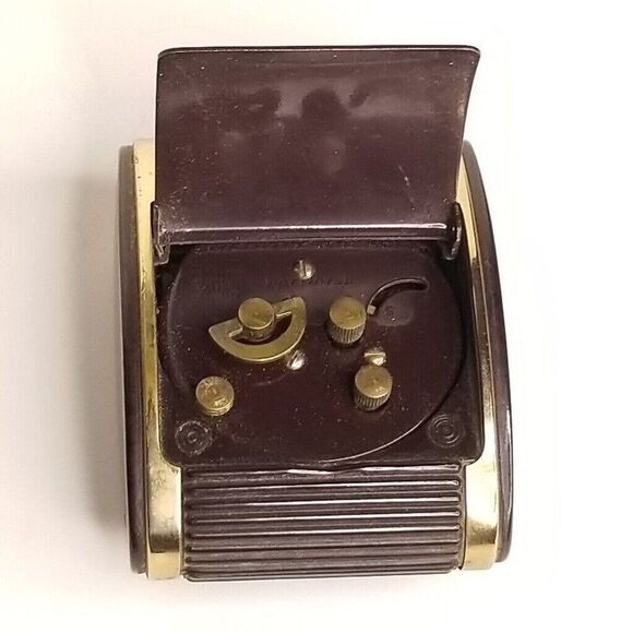 Vintage Mid Century Westclock Travel Alarm Clock Brown Wind Up Bakelite MCM - Picture 5 of 7